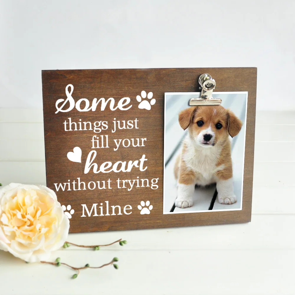 Деревянная фоторамка для домашних животных персонализированная с зажимом фото