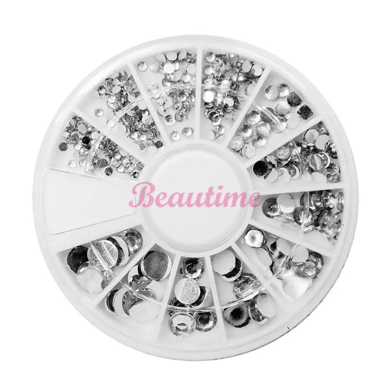 400Pcs Nail Art Stud Silver Round Rhinestoned Acrylic UV Gel 1.2mm 2mm 3mm 4mm 5mm 6mm 3D Decorations in Wheel | Красота и здоровье