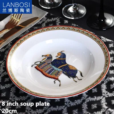 8 inch soup plate Европейские изысканные западные тарелки из костяного фарфора, красивая керамическая посуда, декоративная тарелка для десерта, стейка, закусок, торта - Цвет: 8 inch soup plate