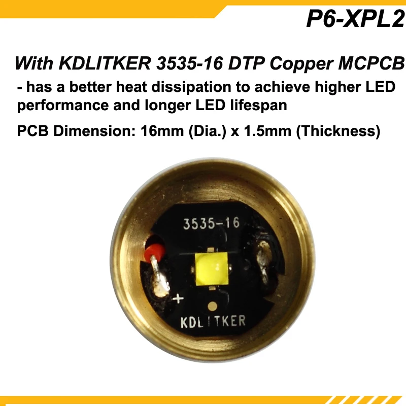 KDLITKER P6-XPL2HD Cree XP-L2 белый 6500 K/нейтральный белый 5000 K/теплый белый 3000K 1000 люмен 3 V-9 V светодиодный P60(диаметр 26,5 мм