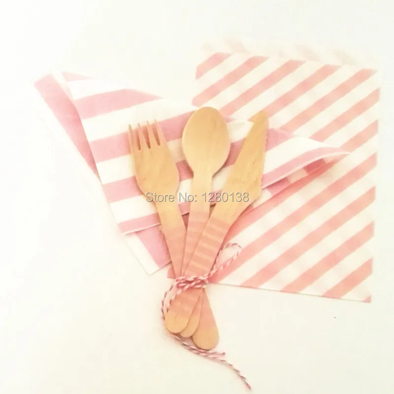 Одноразовая посуда Розовые Деревянные мешки для посуды бумажные салфетки