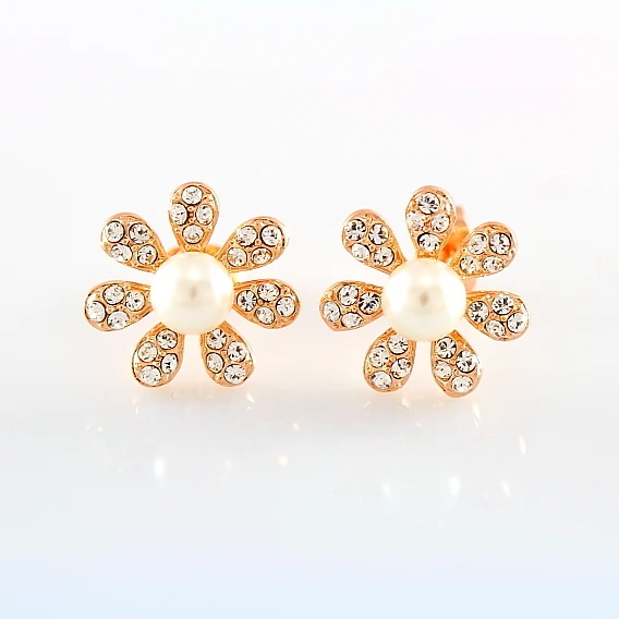 Фото Daisy petals inlaid pearl earrings elegant Austrian crystal jewelry fashion 18K gold -plated female | Украшения и аксессуары