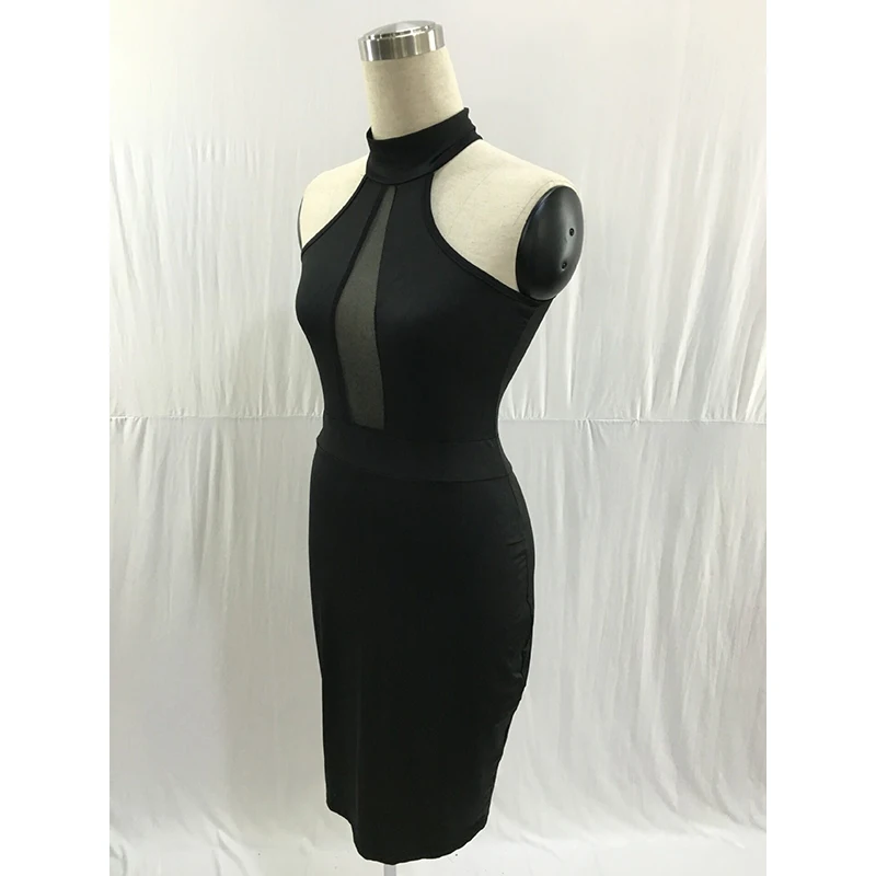 

2017 Summer Midi Bodycon Dress Sleeveless Backless Sexy Women Dress Club Wear Elegant Mesh Halter Party Dresses For Women