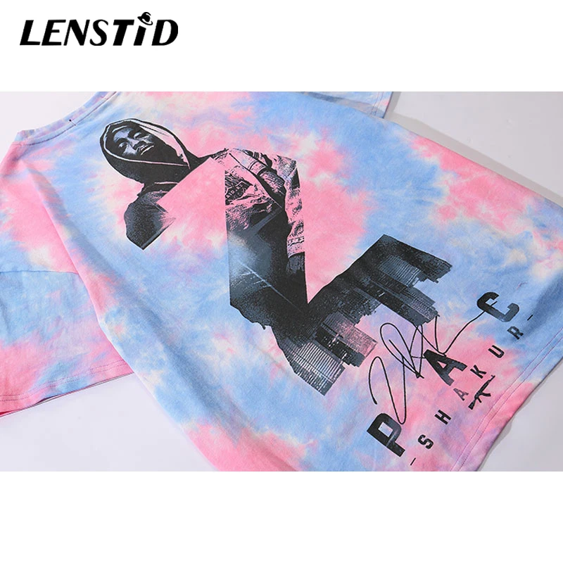LENSTID 2Pac Тупак Шакур печати Tie Dye футболки хип хоп Повседневное короткий рукав топы