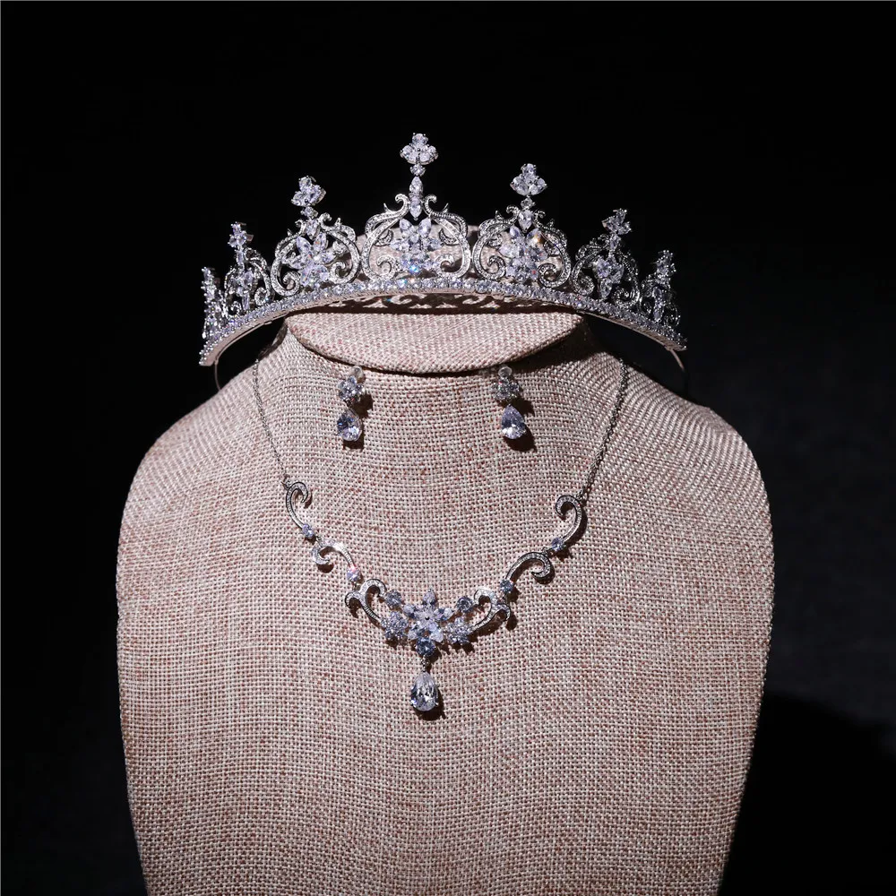 Новая мода Циркон Корона Тиара Свадебный фианит комплект ювелирных изделий