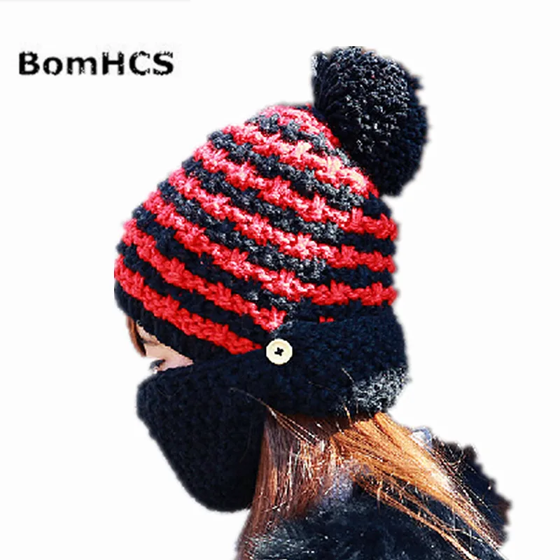 BomHCS теплая осенне-зимняя женская утолщенная вязаная шапка ручной работы для