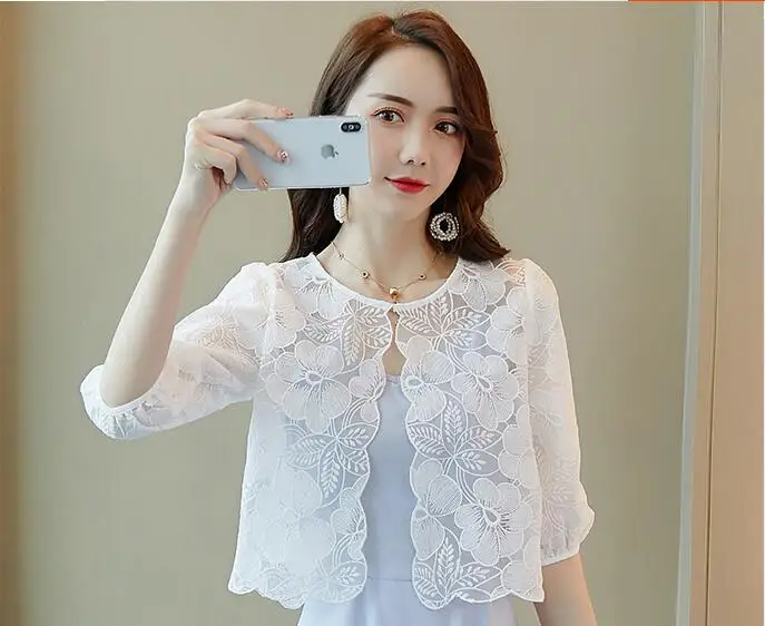 2019 Newest Hot Sale Half Sleeves High Quanlity Lace Custom Made Women Wraps Shrug Shawl Female Summer Elegant Outwear |