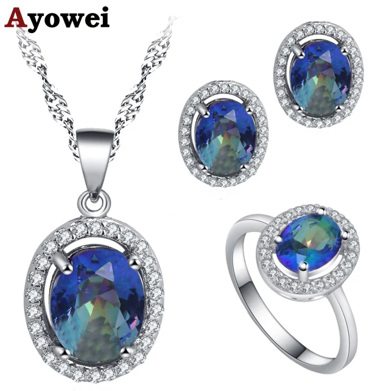 Ayowei color 925 silver zircon earringspendant necklace ring jewelry set ladies new business gifts women's models JS782A | Украшения и