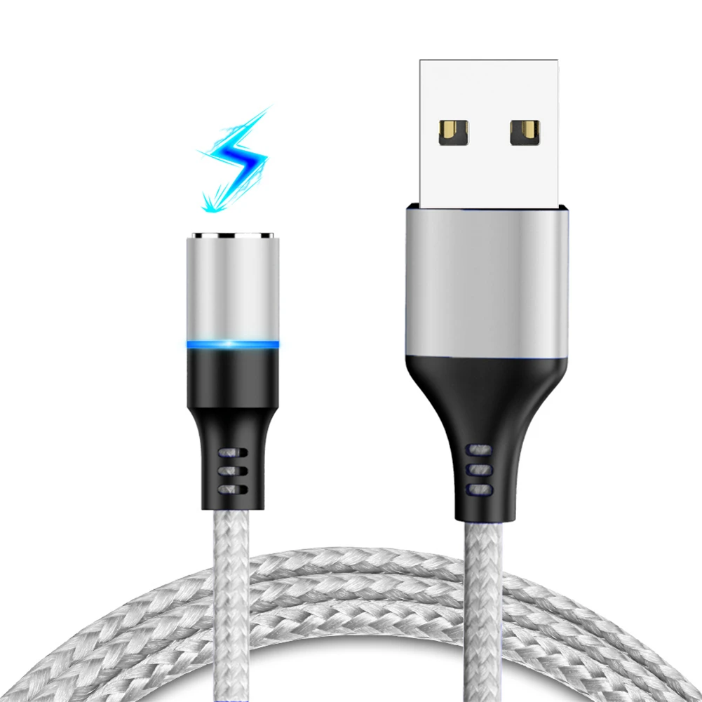 1 Silver Cable Floveme нейлоновый Плетеный 3A Быстрая Зарядка синхронизация USB-C type-C сильный Магнитный зарядный кабель для передачи данных мягкий для samsung huawei Xiaomi светодиодный 1 м - Цвет: 1 Silver Cable