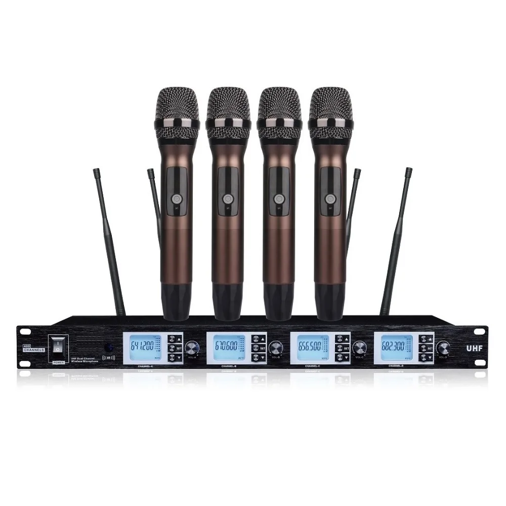 Встроенный микрофонный 4 канальный UHF PLL ручной микрофон беспроводной