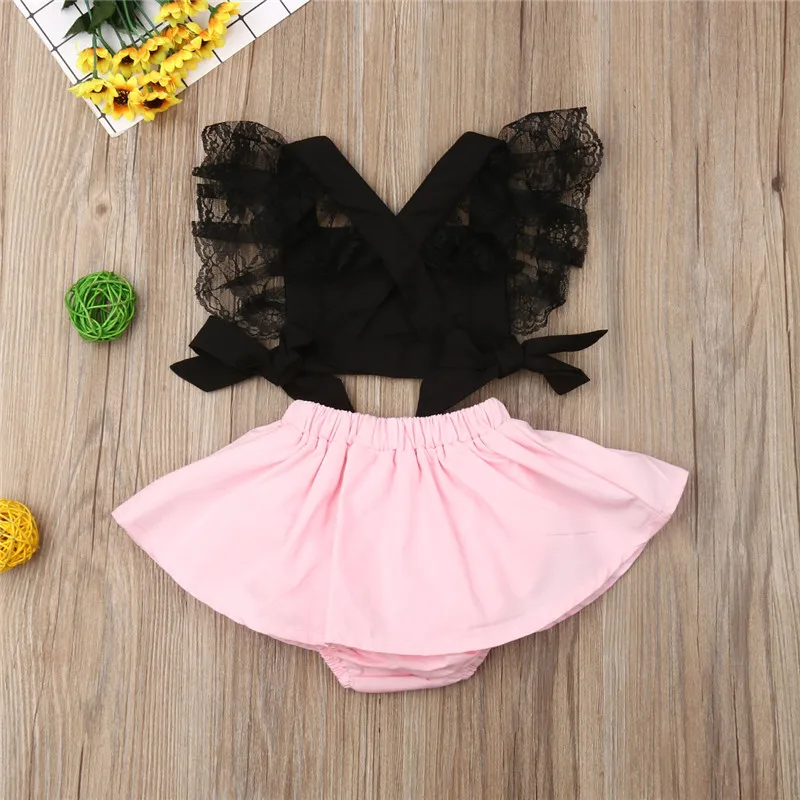Комплекты модной детской одежды для маленьких девочек Кружевной укороченный топ