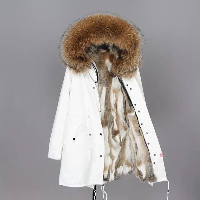 Rabbit Fur Liner 1 Однотонная женская зимняя парка средней длины с натуральным мехом натуральный мех белая хлопковая куртка зимняя женская меховая куртка парка - Цвет: Rabbit Fur Liner 1