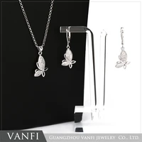 kfvanfi white color butterfly copper jewelry sets girls fashion cubic zirconia drop earring necklace pendant gifts for ladies