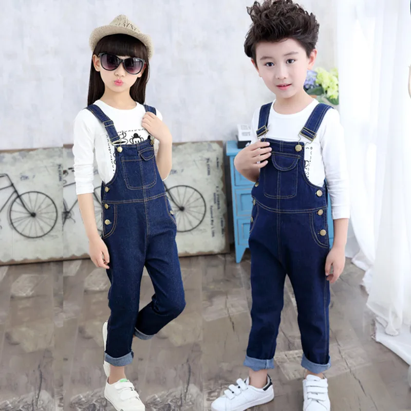 

Kids Denim Overalls for Teenagers Spring Jeans Dungarees Girls Pocket Jumpsuit Children Boys Pants For Age 4 5 7 9 11 13 Years