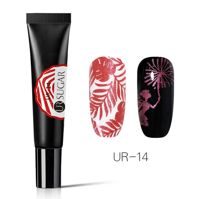 glitter UR-14 Ur Sugar, 8 мл, Цветной Гель-лак для ногтей, тиснение, летняя печать с блеском, гель для рисования, впитывается, УФ Гель-лак для дизайна ногтей, шаблон - Цвет: glitter UR-14