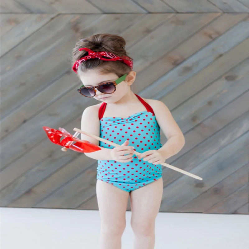 

SOSOCOER Girls Swimsuit Polka Dot Baby Girl Hanging Neck Swimwear Kids Clothes Summer Toddler Children Beach Wear Costume