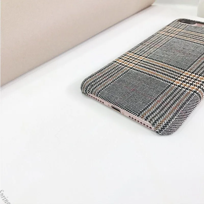 Тёплый тканевый плюшевый чехол LUDI для телефона iPhone 8 Plus простой клетчатый мягкий