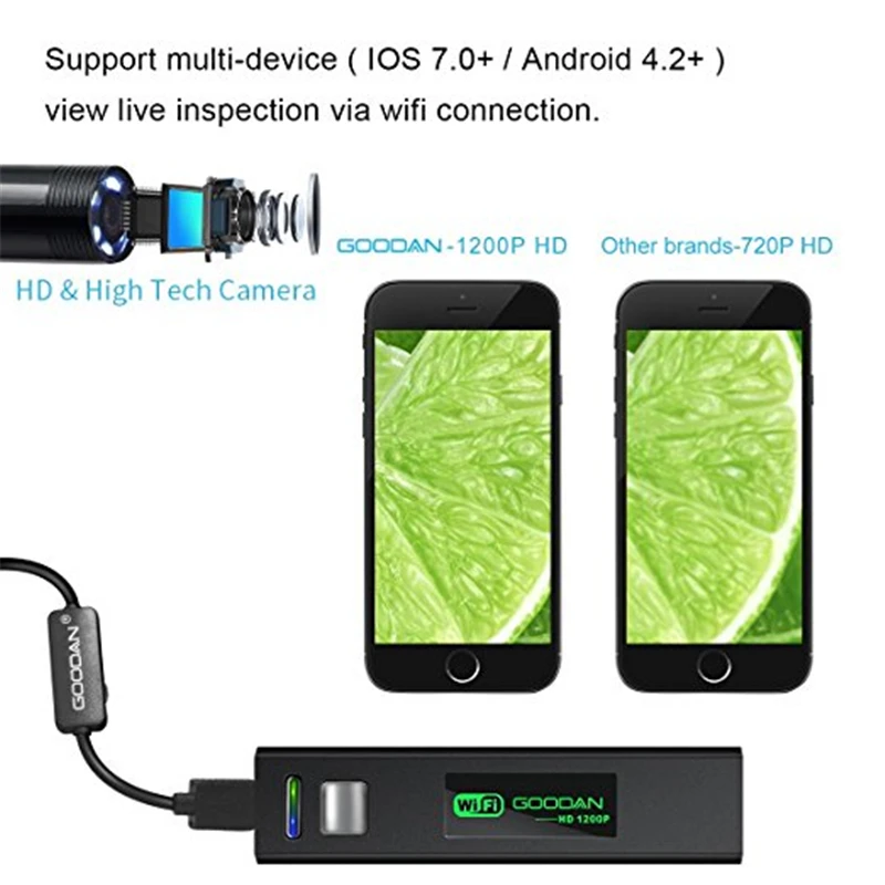 Беспроводной Эндоскоп HD 1200 P Полужесткий эндоскоп бороскоп для Android/iOS|camera hd|wifi