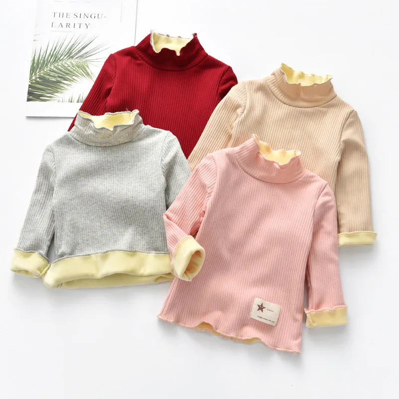 2018 Весенняя детская водолазка футболка для маленьких девочек утепленные топы