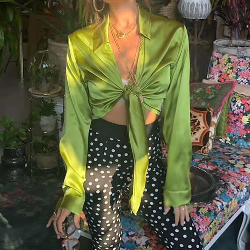 Женская атласная шелковая футболка LSZYOWS Элегантная с глубоким v образным вырезом