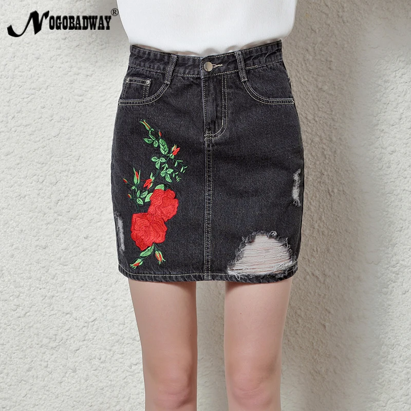 Цветочные Джинсовые юбки с вышивкой женские летние винтажные повседневные