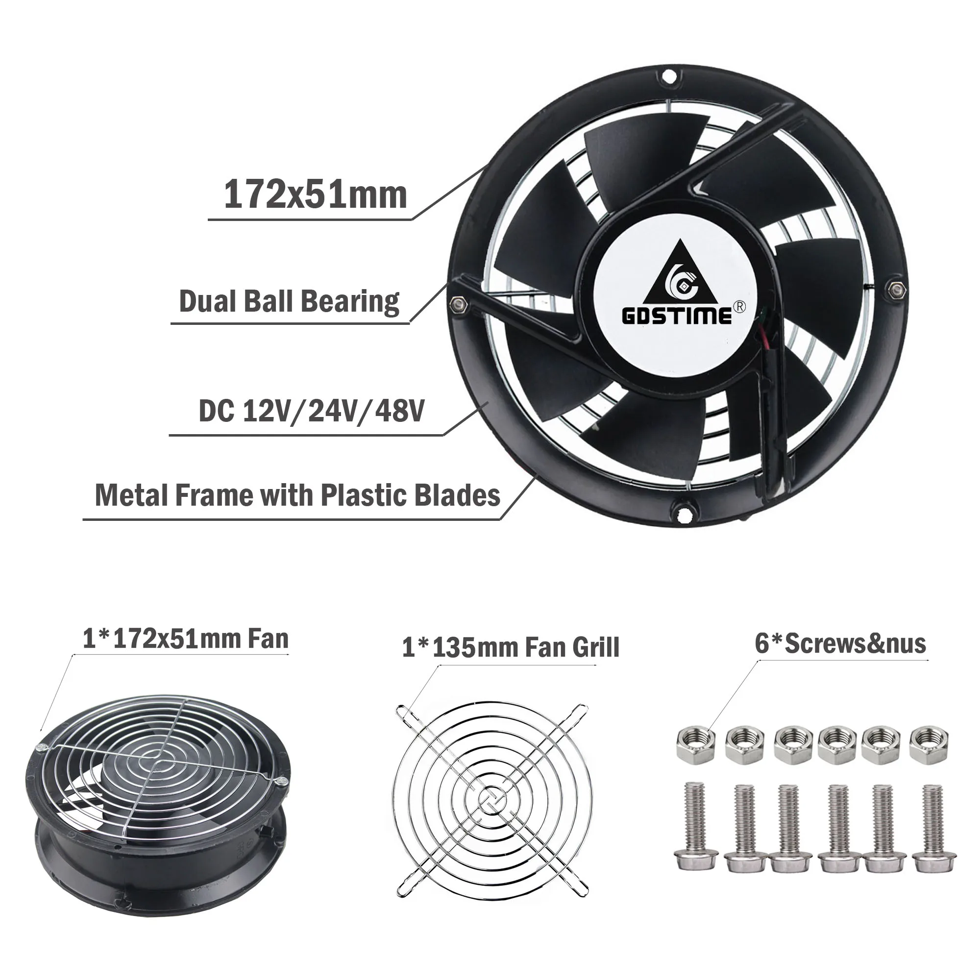 Gdstime 17251 17225 172mm * 51mm Axial Fan DC 12V 24V 48V AC 220V 240V Ball Bearing Industry Cooling Cooler 172*25mm | Компьютеры и