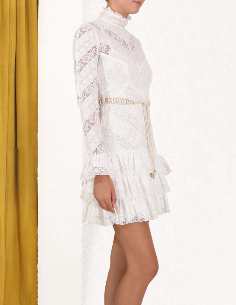 Весеннее дизайнерское платье ZIM для подиума женский винтажный свитер с рукавами-клеш кружевные платья женские сексуальные белые вечерние праздничные платья