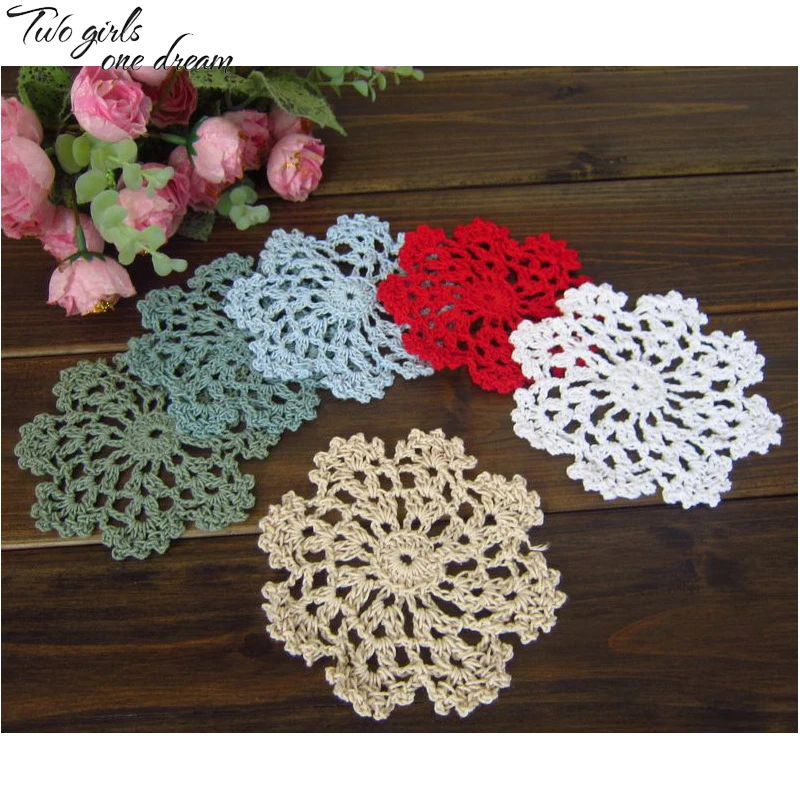 

Vintage Wholesale Household DIY Handmade Flower Crochet Doilies 50pcs/lot Round Cup Mat Pad 10CM Coaster Placemats For Wedding