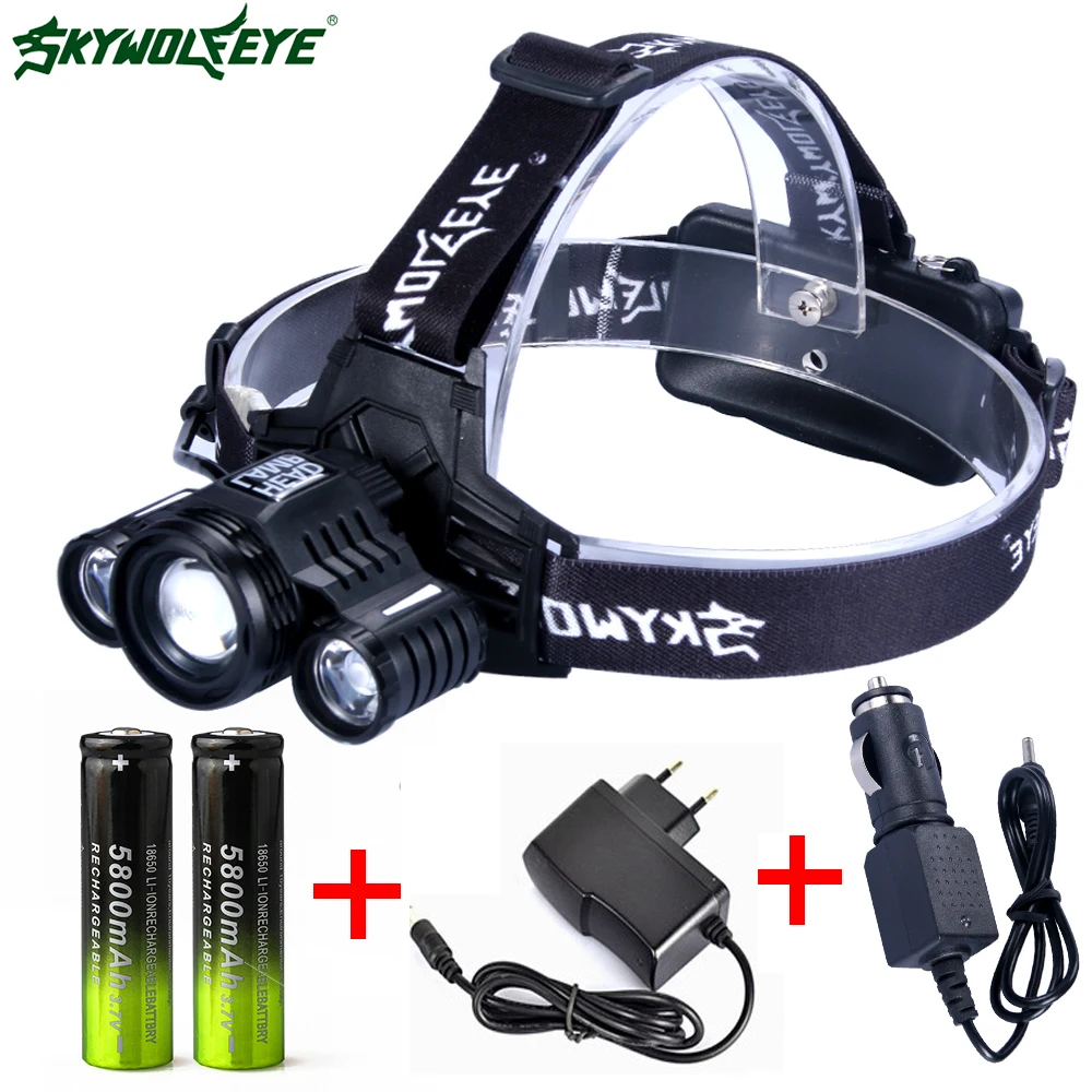 Zoom 15000LM 3X XM L T6 светодиодный Перезаряжаемый 18650 налобный фонарь + 2x зарядное