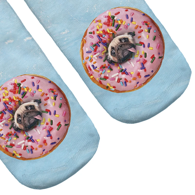1 пара коротких носков с принтом в виде пончиков и мопса женские короткие носки