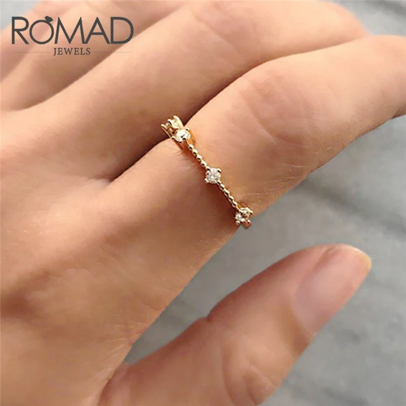 ROMAD простые кольца с кристаллами для женщин, розовое золото, Женское кольцо, вечерние, свадебные кольца, обручальное кольцо, ювелирные изделия, anillos mujer R50