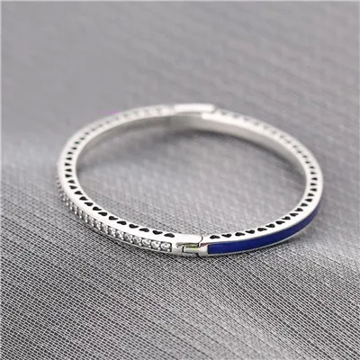 Blue 925 пробы Серебряный Сияющий браслет с сердечками омела, ярко-мятный красный воздушный синий фиолетовый розовый белый Эмаль и прозрачный CZ - Окраска металла: Blue