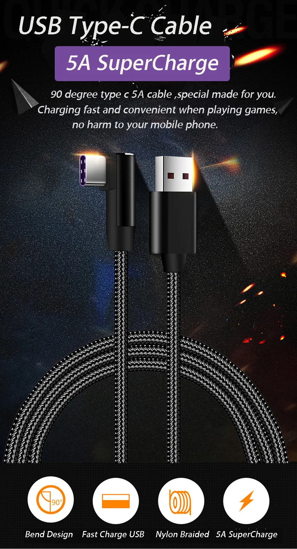 90 градусов usb type C 5A кабель супер зарядка Usb C кабель для huawei mate 30 Lite P30 Pro Honor 10 20 Nova 5 прямоугольный кабель usbc