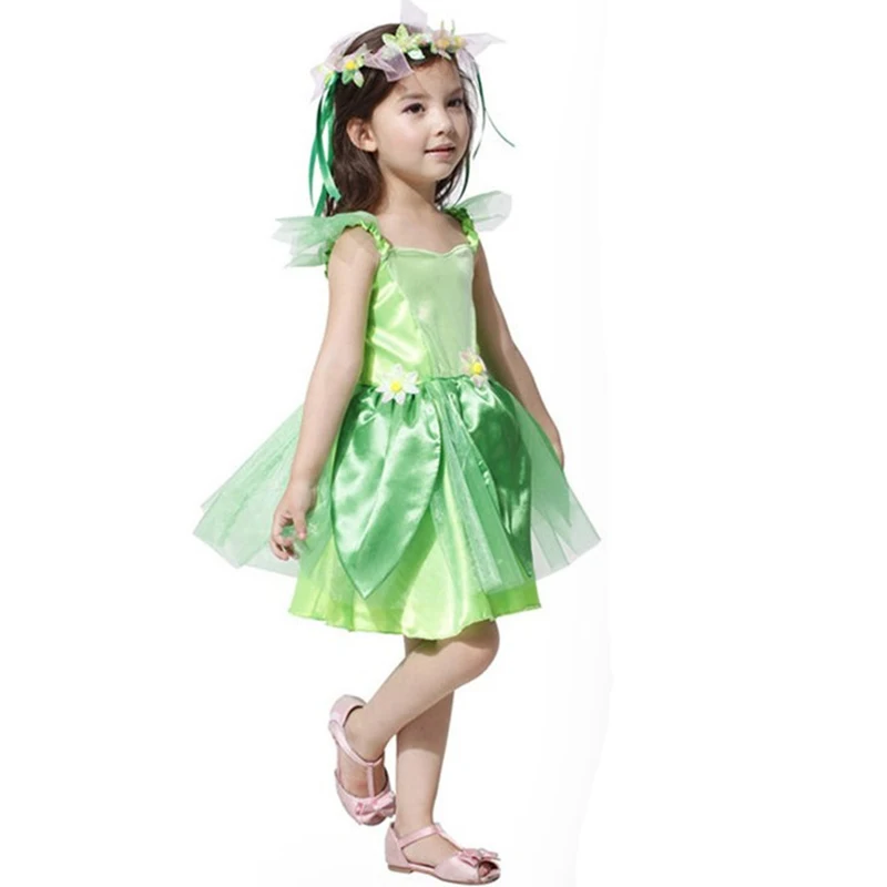 

Бесплатная доставка, маскарадный костюм на Хэллоуин для детей, карнавальный костюм для девочек с цветами, феи, зеленого цвета, принцесса эль...
