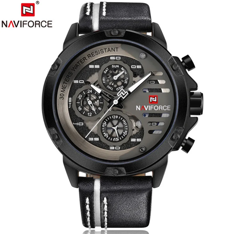 NAVIFORCE, 24 часа, водонепроницаемые мужские часы, Топ бренд, роскошные спортивные кварцевые часы, мужские кожаные военные наручные часы, relogio masculino