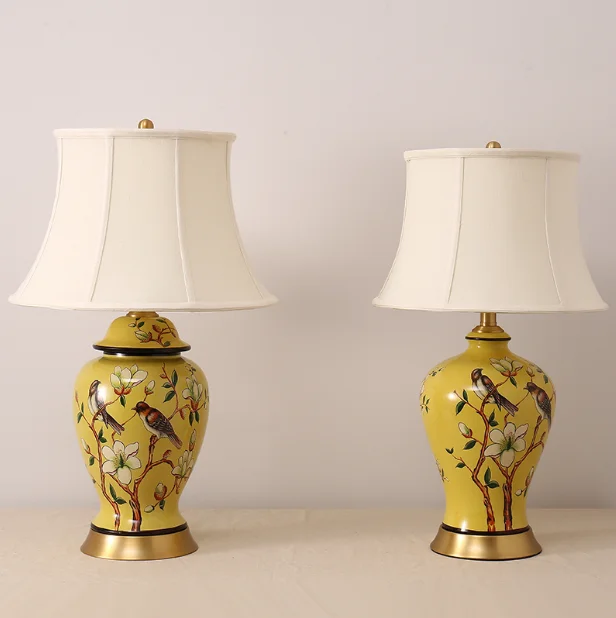 Китайские элегантные желтые Керамические настольные лампы с сенсорным