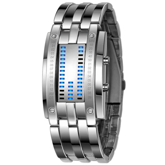 1PC Future Technology Binary Watch мужские и женские черные часы из нержавеющей стали с цифровым
