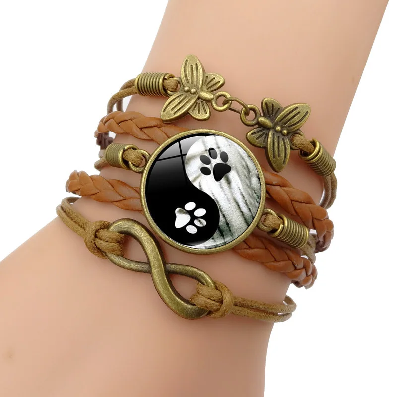 XUSHUI XJ Tai Chi Yin Yang очаровательный браслет собачья лапа стеклянный кабошон
