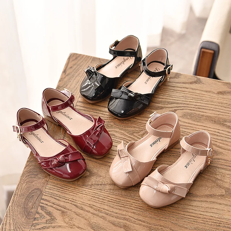 Сандалии детские из ПУ кожи мягкая подошва с бантом Нескользящие плоская обувь