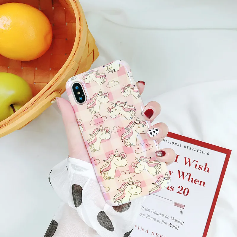 WANGFUZHI случае для iPhone 6 6S 7 8 Plus X шеф повар и пони шаблон чехол с голубой свет