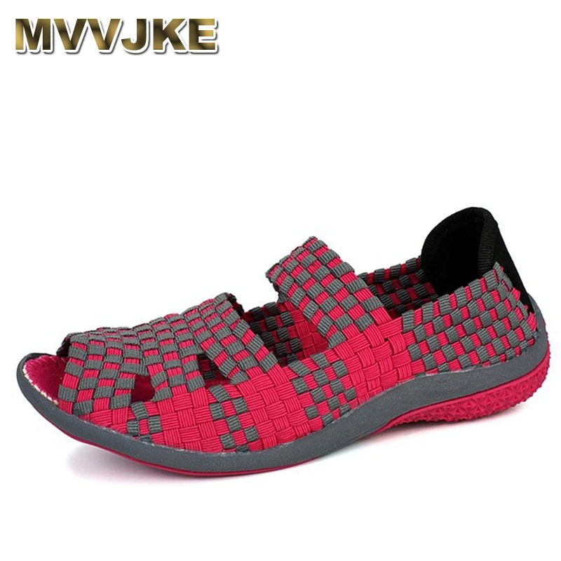 

Женские босоножки без шнуровки MVVJKE, разноцветные плетеные сандалии на плоской подошве, брендовые лоферы, для лета, 2019