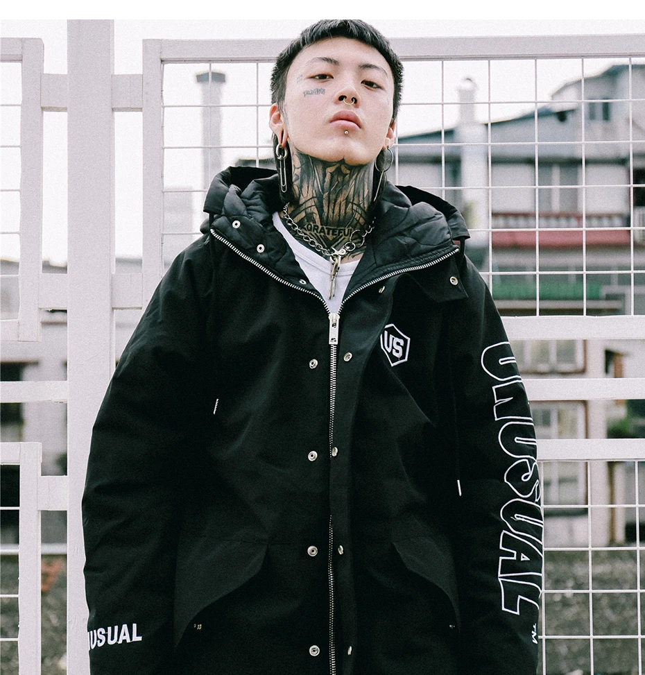 Aelfric Eden Harajuku/мужские куртки с капюшоном и вышитыми буквами; коллекция года; Зимняя Повседневная теплая куртка на молнии в стиле хип-хоп; уличная одежда; UN14