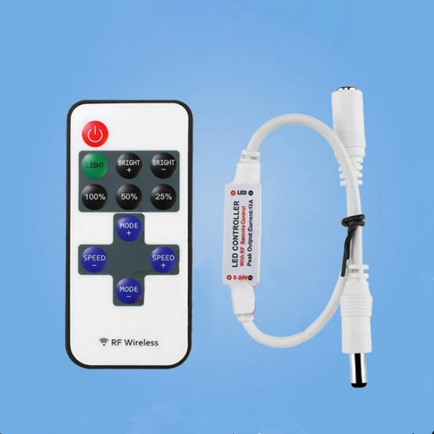 

RF11 key mini LED controller Monochrome light strip wireless RF remote control dimmer DC female 5-24V PWM control technology
