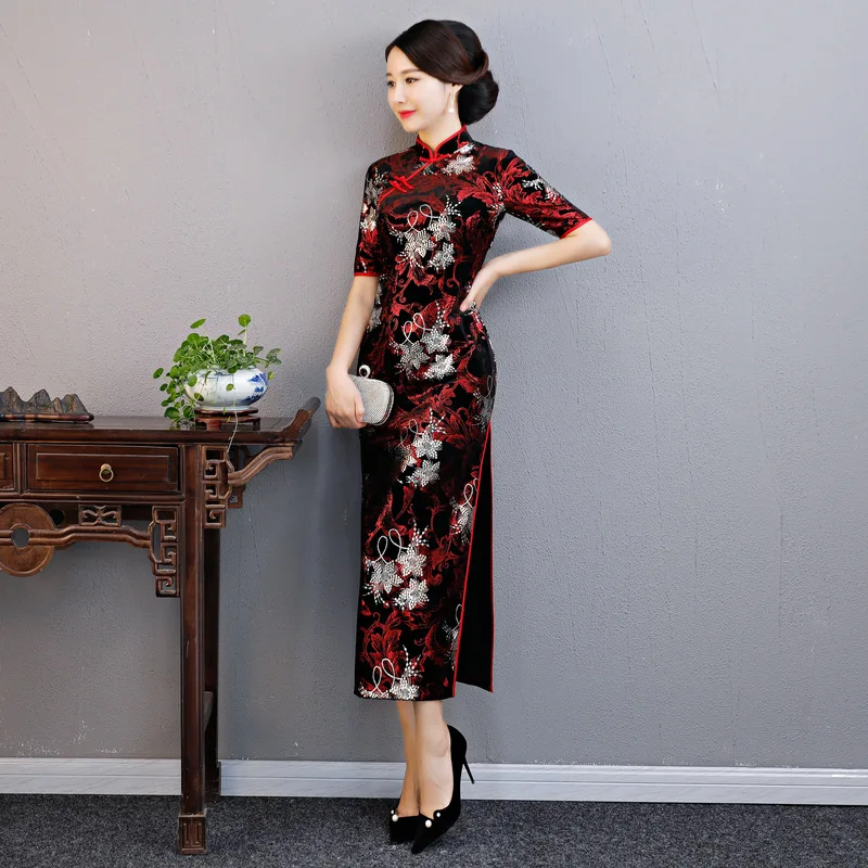 Китайский женский элегантный Cheongsam женский винтажный воротник стойка Тонкий длинный Qipao большой размер 4XL с цветочным принтом вечернее платье vestidos