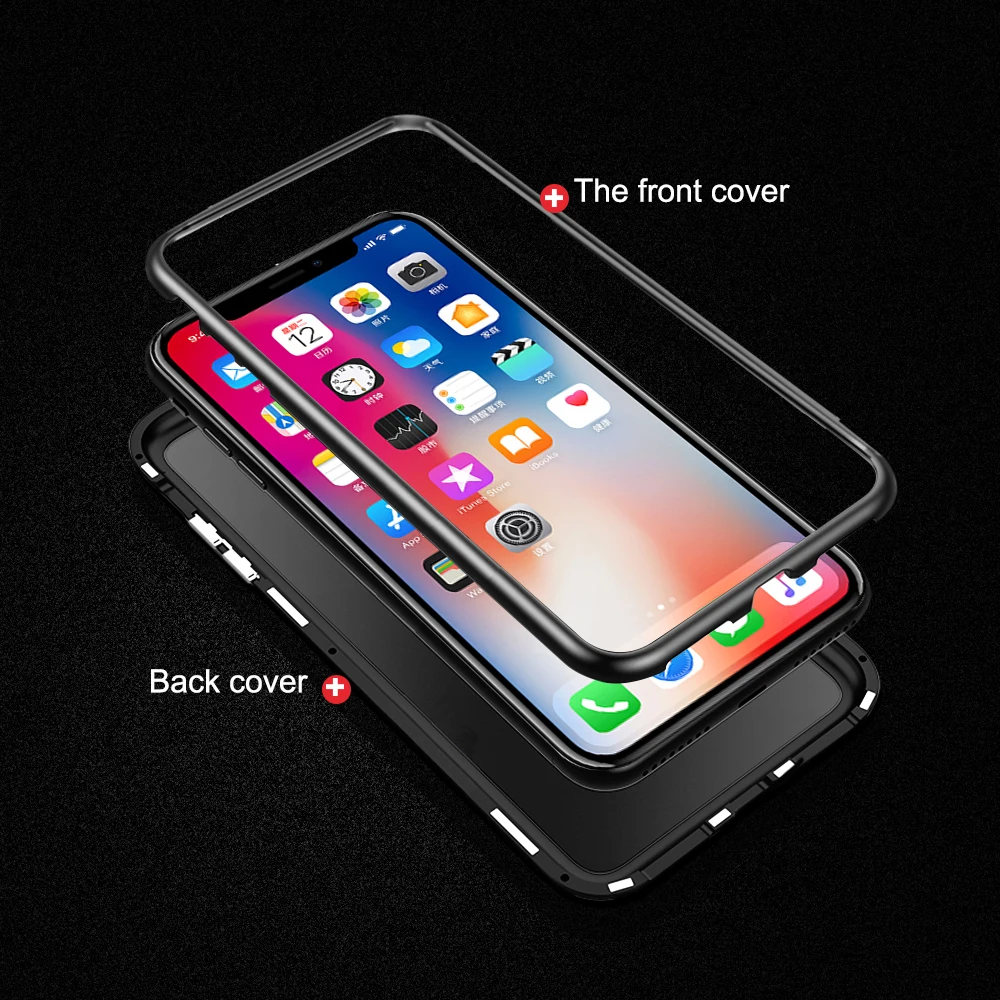 Магнитный чехол Magneto Magnetic Adsorption для iPhone X XS Max XR 7 8 Plus с закаленным стеклом 6S 6.