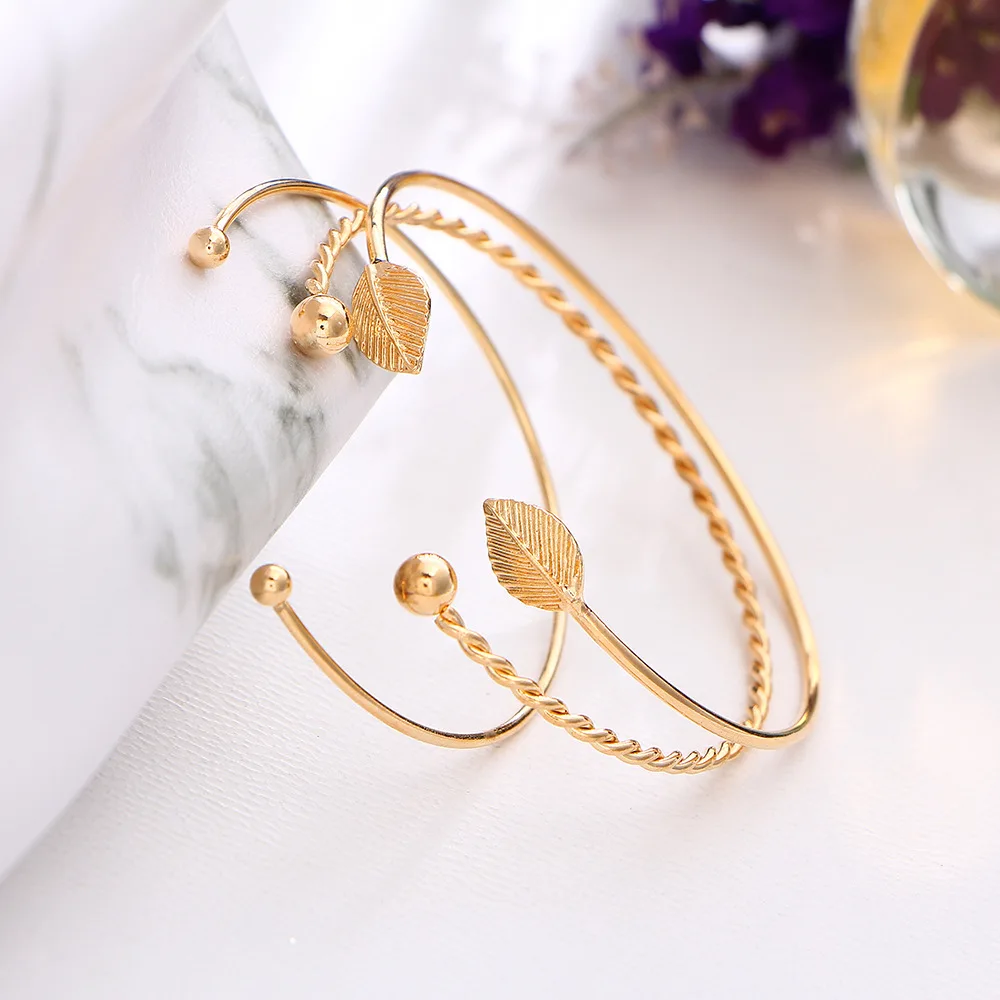 Регулируемые 3 шт/1 набор браслеты золотого цвета Дерево лист Бусы Браслеты для