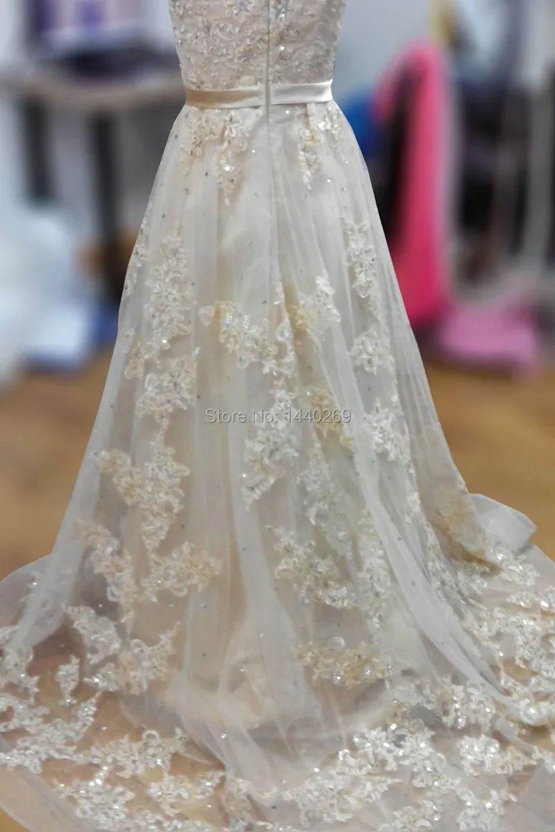 Свадебное платье из органзы цвета шампанского элегантное ТРАПЕЦИЕВИДНОЕ