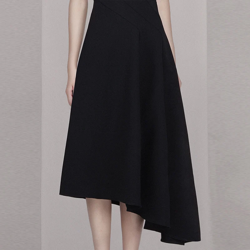 

Summer New European Style Elegant Sleeveless Black Asymmetrical Long Dress Women Fashion O-Neck High Quality Party Vintage Dress