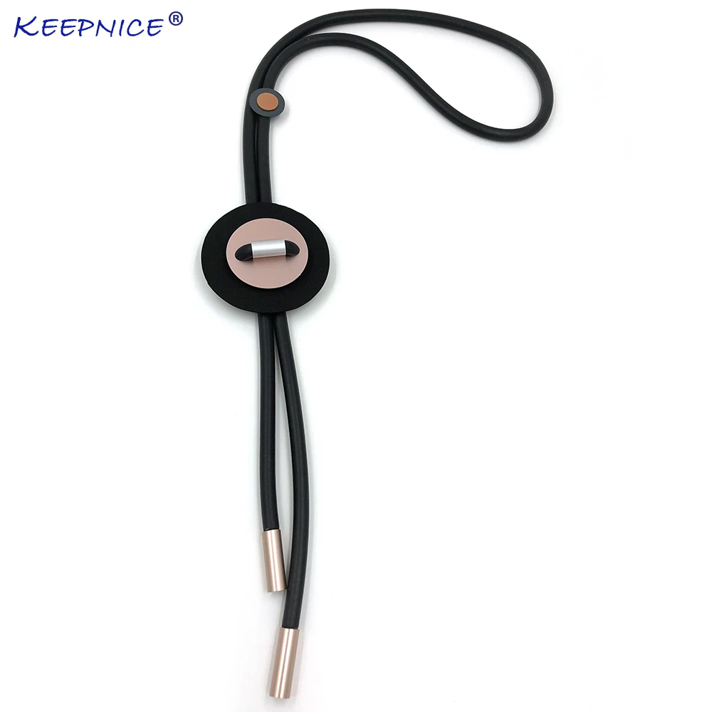 

2019 Fashion shining Aluminum charm black Rubber rope simple statement necklace clothes accessories for new office lady women