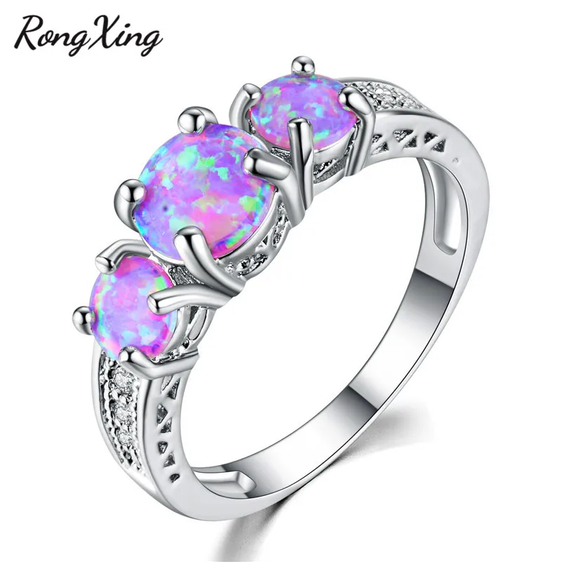 RongXing очаровательные круглые фиолетовые кольца с огненным опалом для женщин
